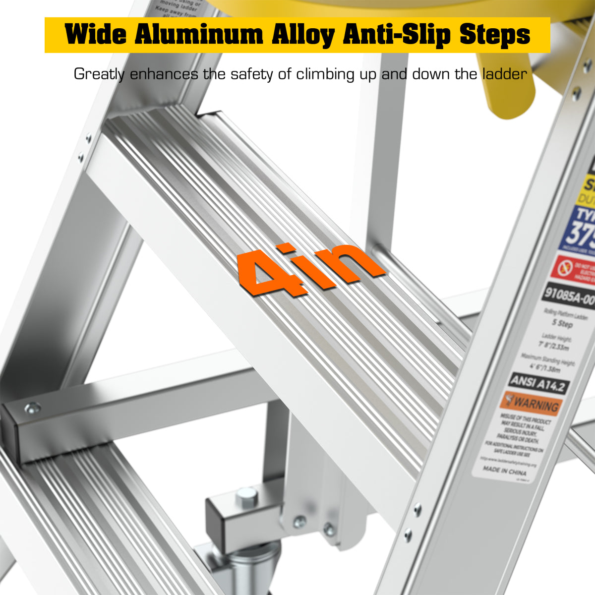 6 Step 375lbs Aluminum Rolling Platform Ladder