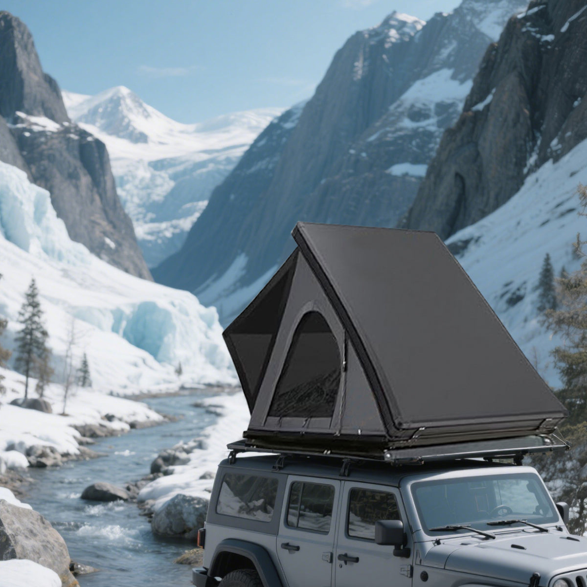 Thin And Light Version Rooftop Tent Hard Shell - Aluminium Roof Top Tent,With Tri-Color LED Strip Light & 1.97" Thick memory foam mattress,for Car SUV Truck Camping   WL