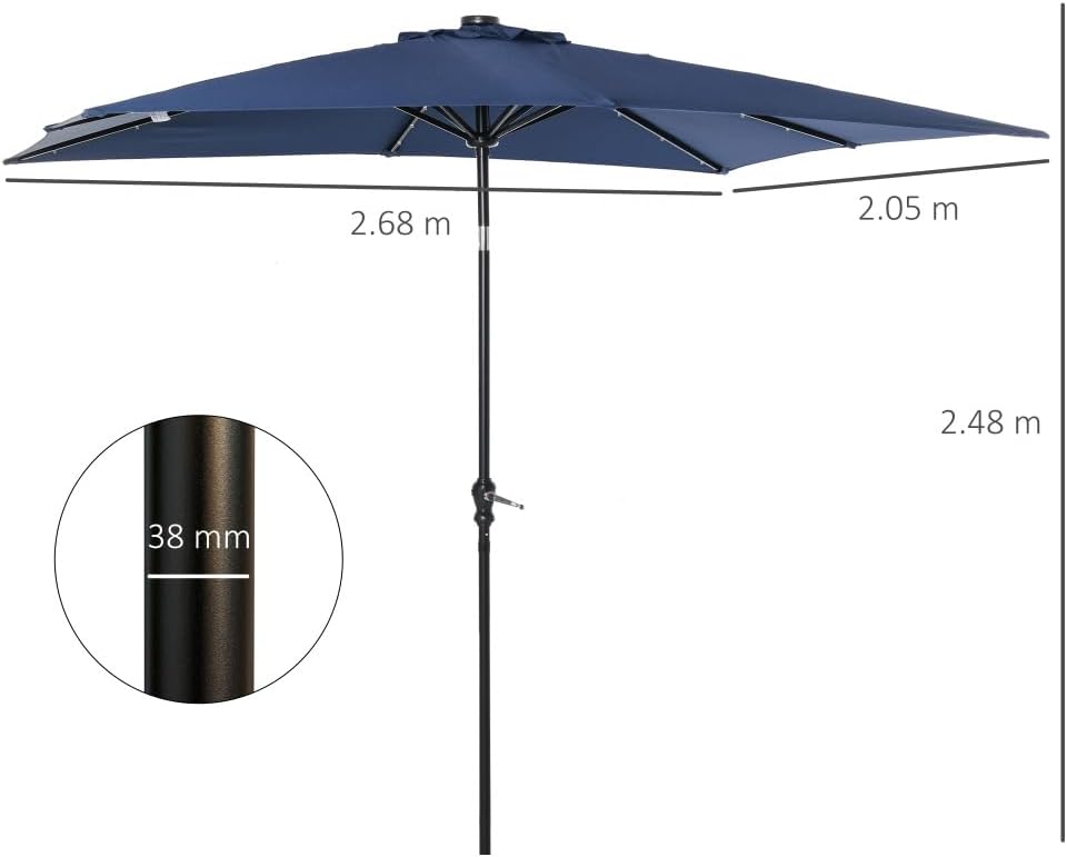 Solar-Powered LED Patio Umbrella with Tilt Function and Crank Lift for Outdoor Deck, Poolside, Garden, and Backyard Use