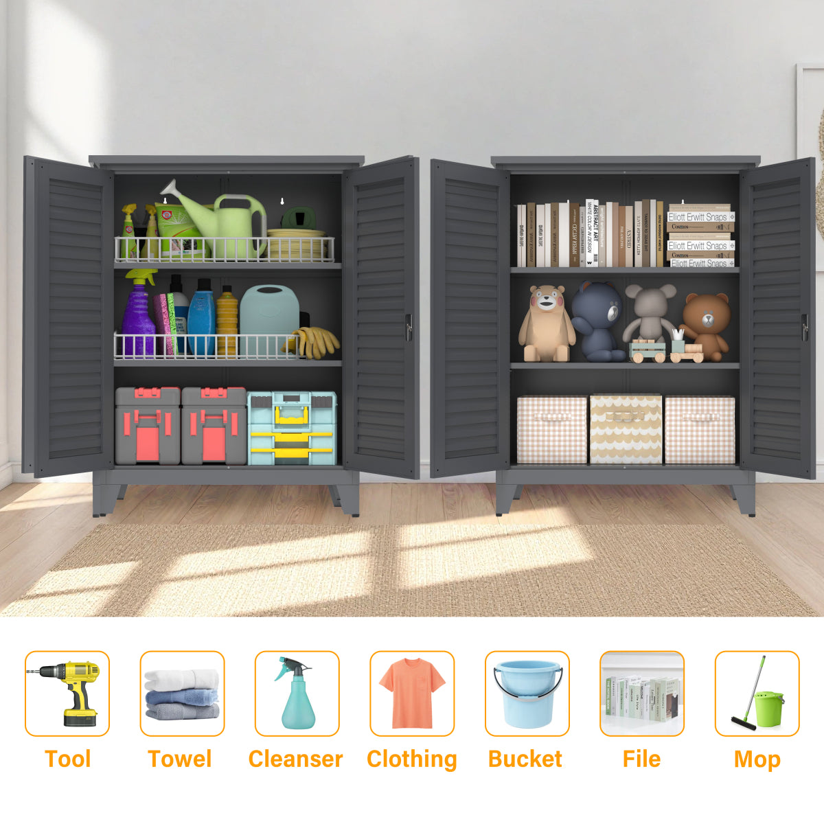47'' Tall Metal Tool Storage Cabinet, with Ample Storage Space for Garage,Warehouse,Garden,Office, Living Room,Bathroom,Utility Room ( Slate )