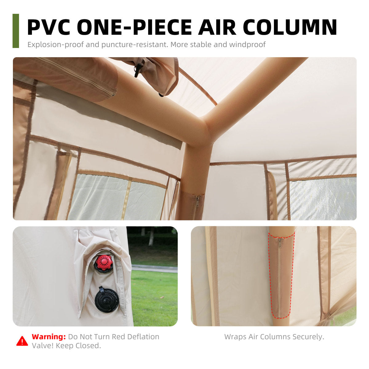 5.72m ² Inflatable Camping Tent, Glamping Tents Easy Setup 4 Season Windproof Outdoor Cotton Tent with Stove Jack & Mesh Windows & Pump