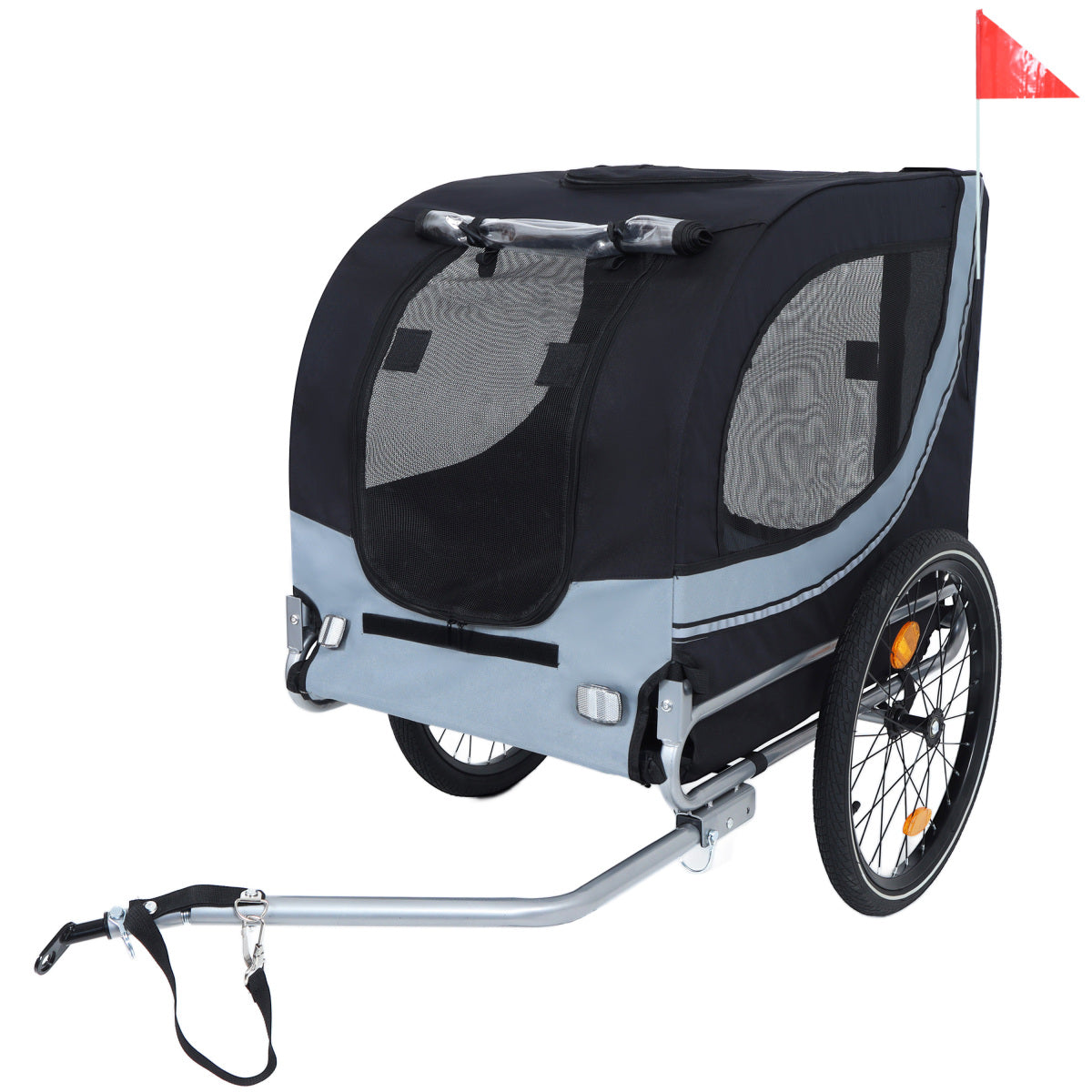 Large Folding Bike Trailer for Dogs – 100LB Capacity All-Terrain Pet Carrier, Durable Steel Frame for Cycling, Jogging, Camping & Outdoor Adventures, Black- Grey 20 1/8 width fat tire,extra mat inside