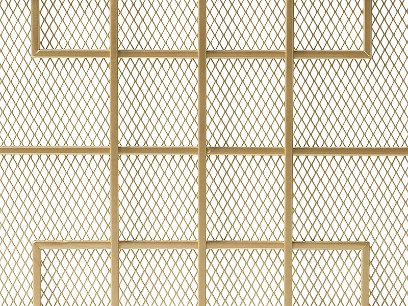 1 Panel Fireplace Screen, Lightweight Iron Fire Spark Guard for Living Room, Modern Fire Place Protector Gate for Home, Geometric Design， 41" x 30.75", Gold