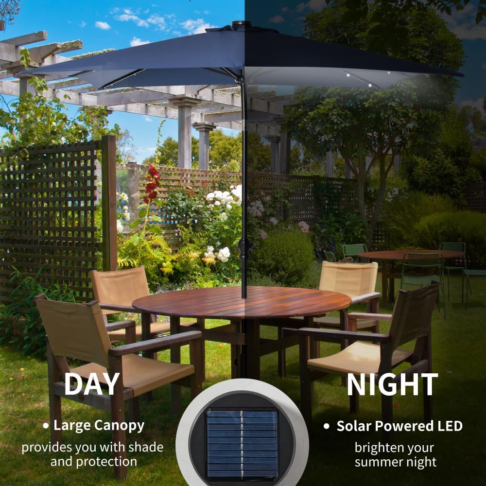 Solar-Powered LED Patio Umbrella with Tilt Function and Crank Lift for Outdoor Deck, Poolside, Garden, and Backyard Use
