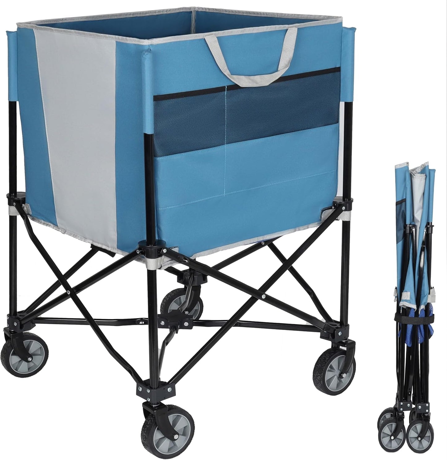 ZeHuoGe Rolling Ball Storage Cart with Wheels, Collapsible Garage Sports Equipment Organizer for Volleyball Basketball Tennis Toy Storage Multi-Sport Family Gym