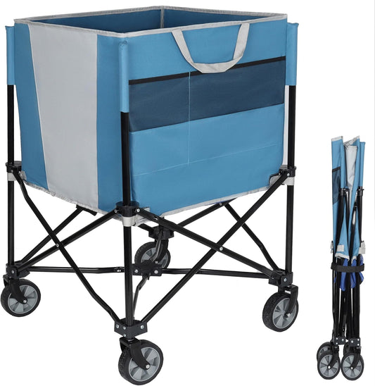 ZeHuoGe Rolling Ball Storage Cart with Wheels, Collapsible Garage Sports Equipment Organizer for Volleyball Basketball Tennis Toy Storage Multi-Sport Family Gym