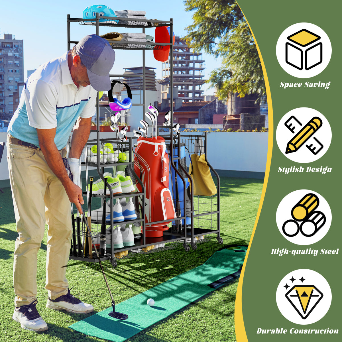 Golf Bag Storage Garage Organizer,Golf Club Bag Storage Rack for Garage, Extra Storage Rack for Golf Clubs,Golf Bag Organizer Fit for Garage,Shed,Basement
