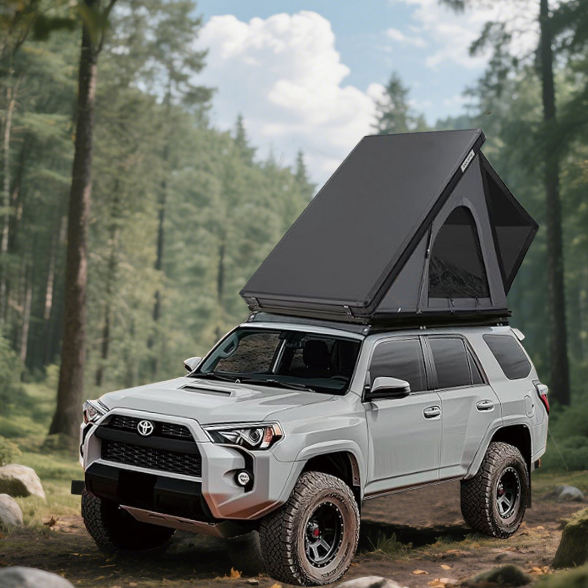 Thin And Light Version Rooftop Tent Hard Shell - Aluminium Roof Top Tent,With Tri-Color LED Strip Light & 1.97" Thick memory foam mattress,for Car SUV Truck Camping   WL