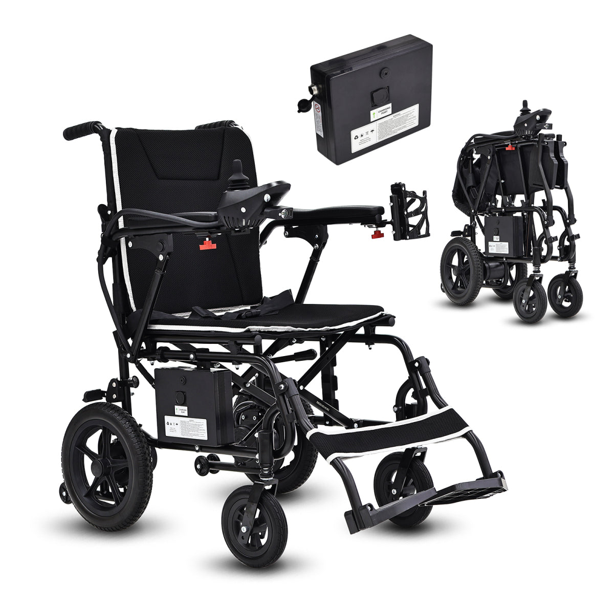Lightweight Electric Wheelchair for Adults & Seniors - Ultralight 36lbs Foldable Power Wheelchairs, 264LBS Loading Capacity, 12-Mile Long Travel Range, All Terrain, With LED Light & Cup Holder