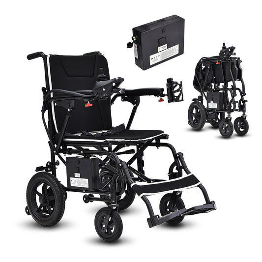 Lightweight Electric Wheelchair for Adults & Seniors - Ultralight 36lbs Foldable Power Wheelchairs, 264LBS Loading Capacity, 12-Mile Long Travel Range, All Terrain, With LED Light & Cup Holder