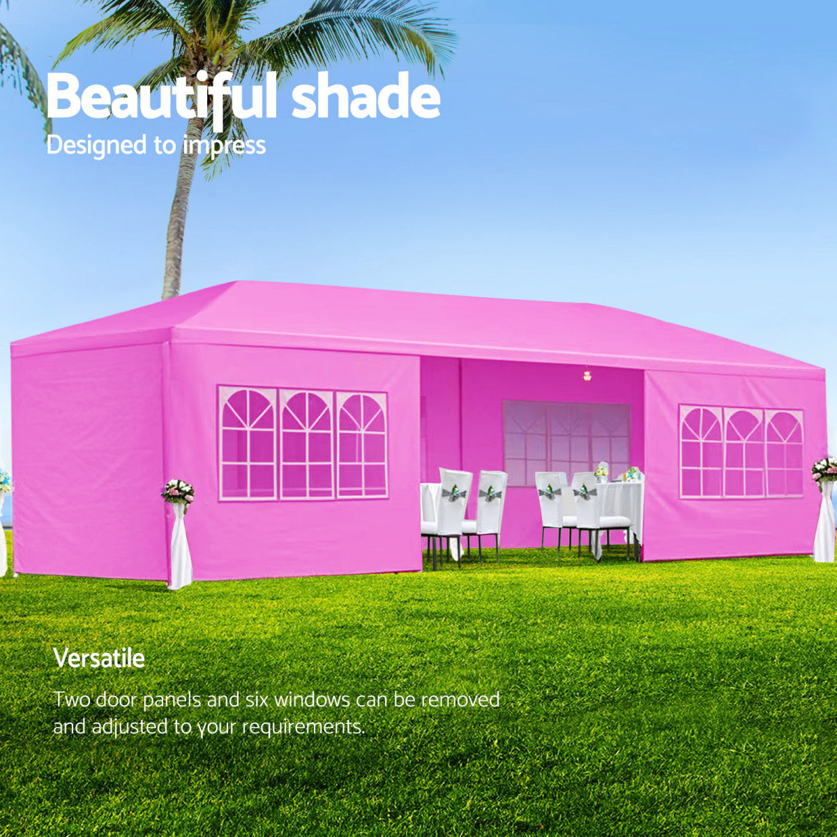 10x30' Wedding Party Canopy Tent Outdoor Gazebo with 8 Removable Sidewalls Pink Color
