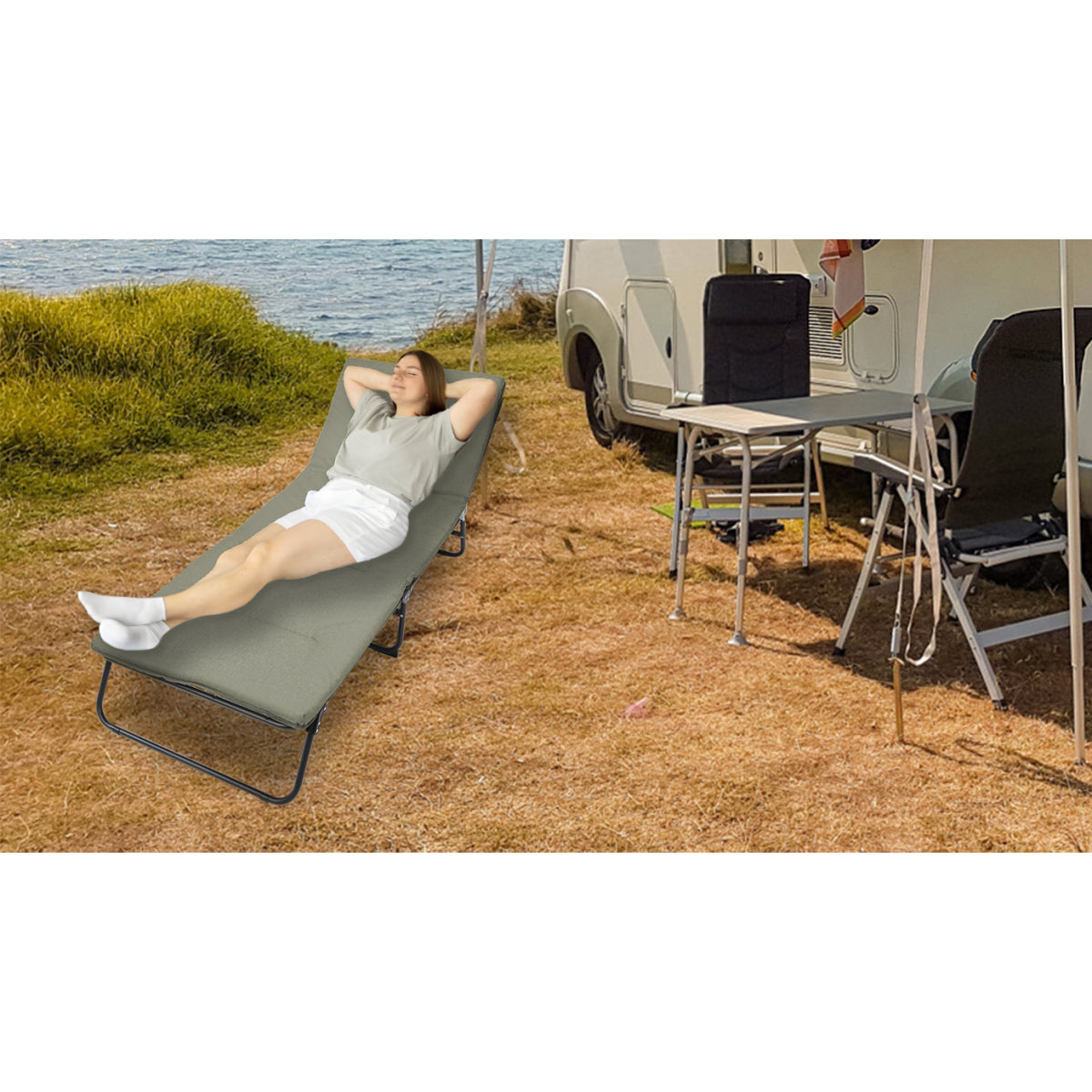 Folding Camping Cot for Adults,  5-Angle Adjustable Camping Cot Heavy Duty Outdoor Bed with Carry Bag,1200 D Layer Oxford Travel Camp Cots