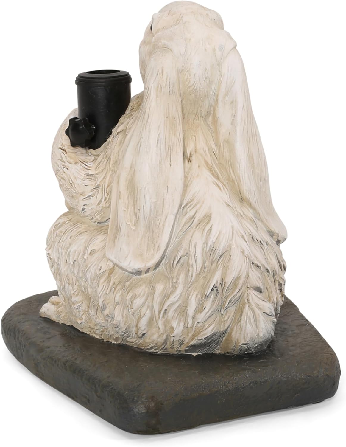 Rabbit Umbrella Base - 50lb Matte White Outdoor Patio Stand - Concrete with Resin Finish - Fits 1.5", 1.75", & 2" Poles - Charming Garden Decor