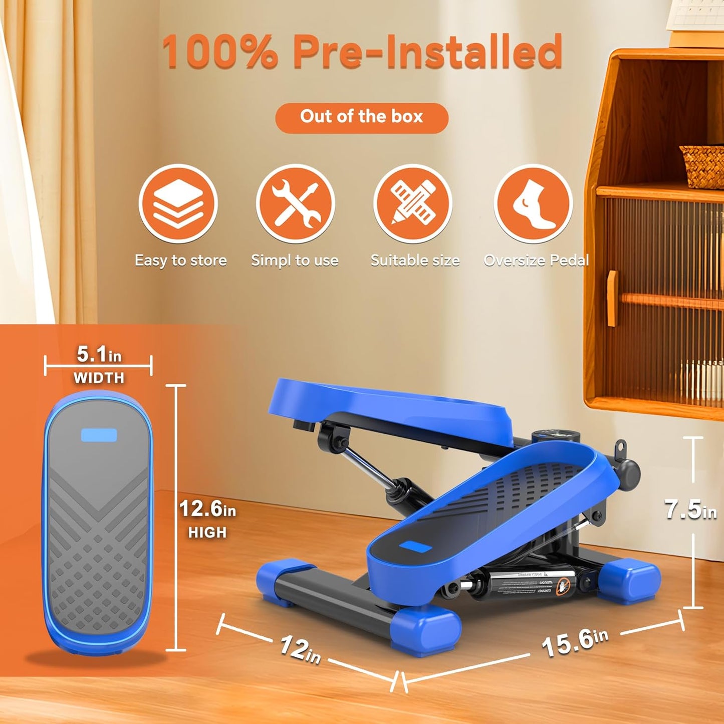 Mini Stepper for Exercise at Home, Portable Stair Stepper with Resistance Bands, 330LBS Capacity Stair Step Workout Machine with LCD Monitor for Fullbody Cardio Workout