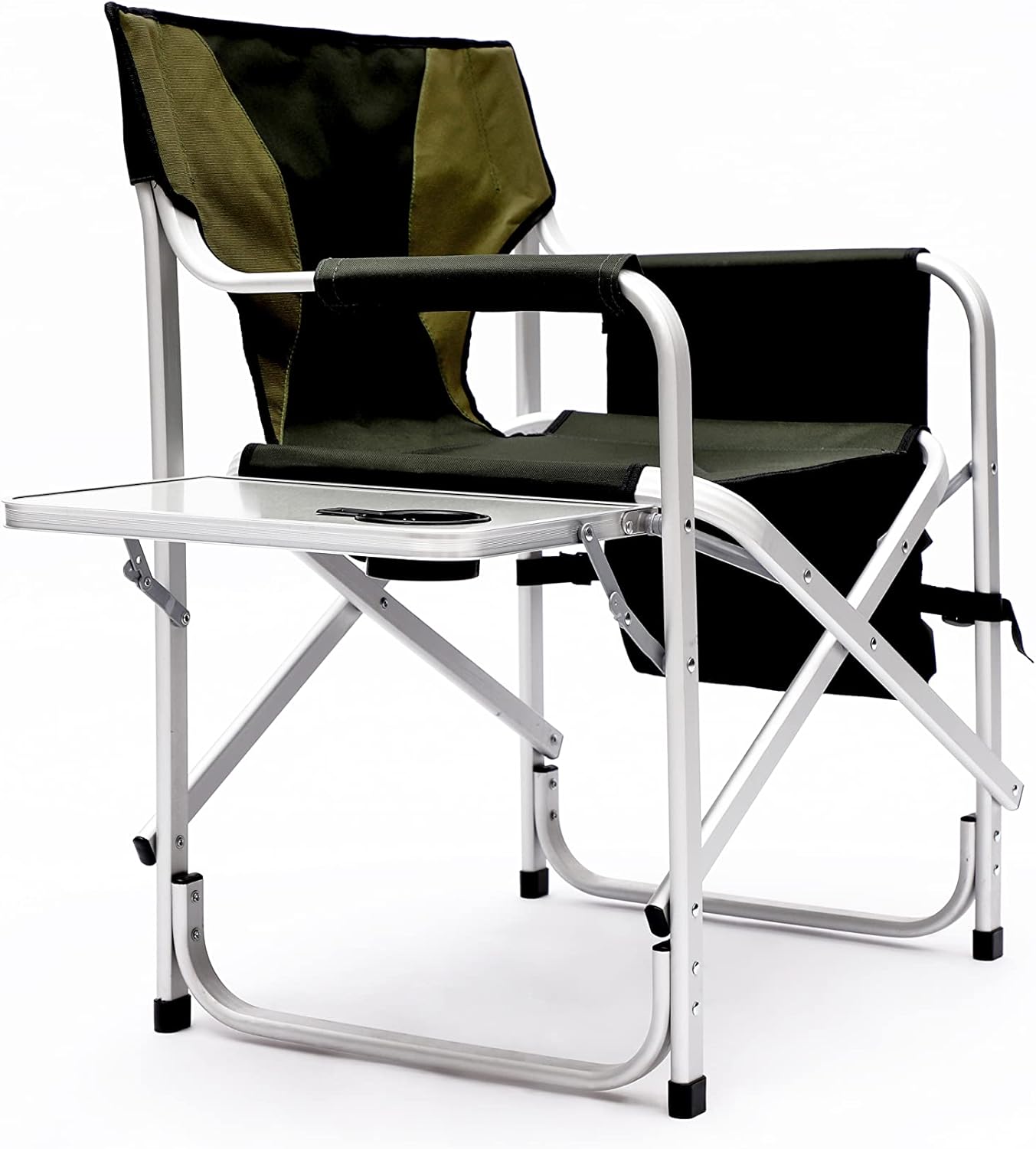 Oversized Camping Directors Chair, Portable Aluminum Camping Chairs, Padded Folding Directors Chair with Side Table Storage Pockets, Outdoor Camping, Picnics and Fishing (2, Green)