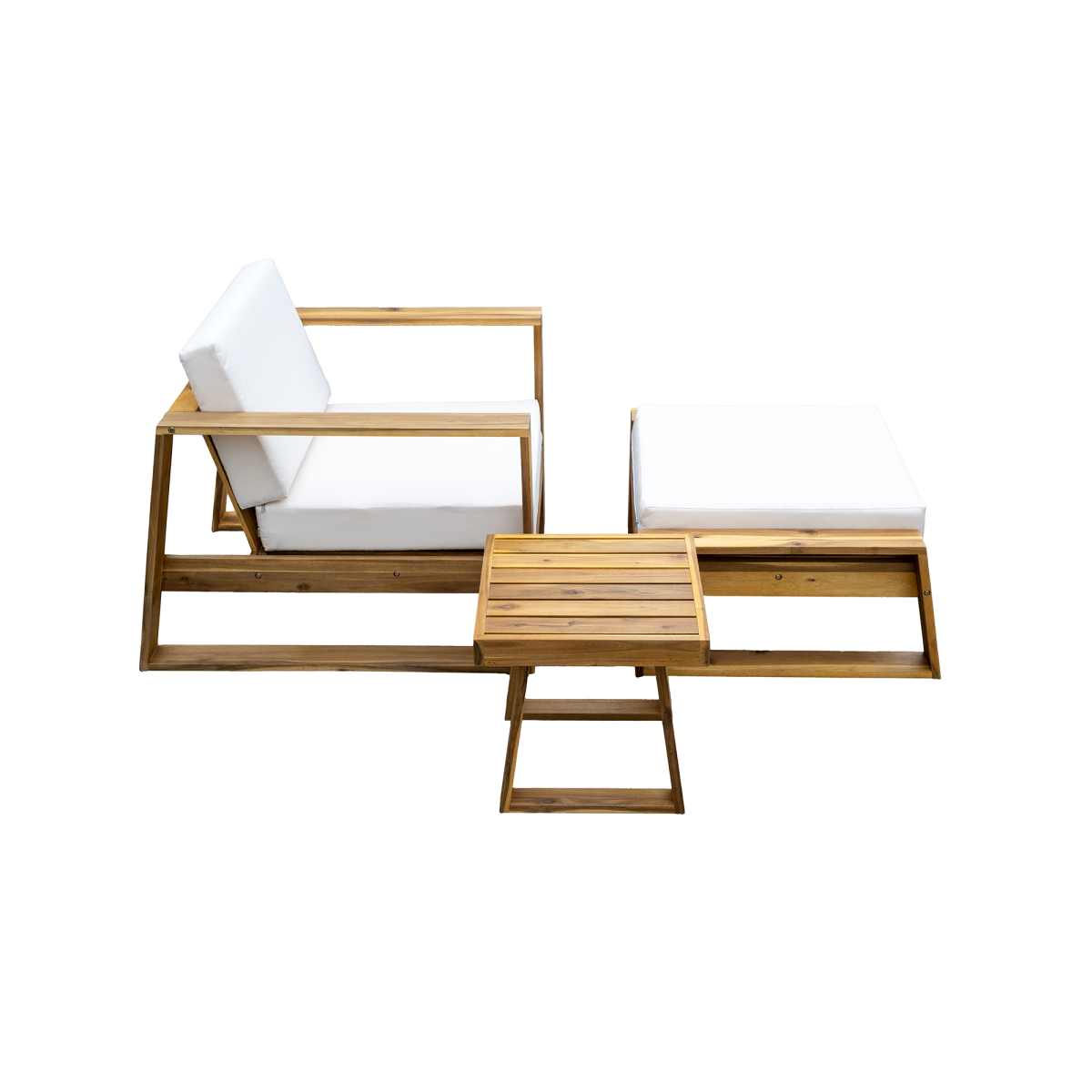 U_STYLE Acacia Wood Outdoor Lounge Set - Chair and Ottoman with Removable Cushions, All-Weather Outdoor Chaise Lounge/Daybed, Perfect for Patios, Balconies, and Gardens