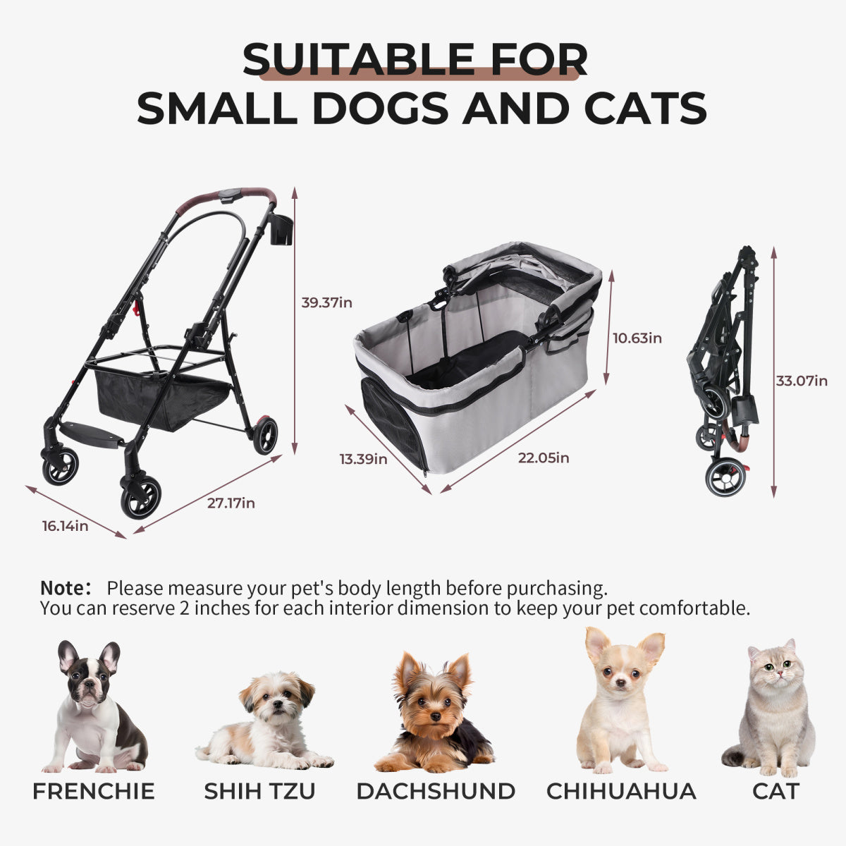 4-Wheel Foldable Pet Stroller for Dogs & Cats  360° Rotating Wheels, Separable Carrier & Travel Bag for Small Animals