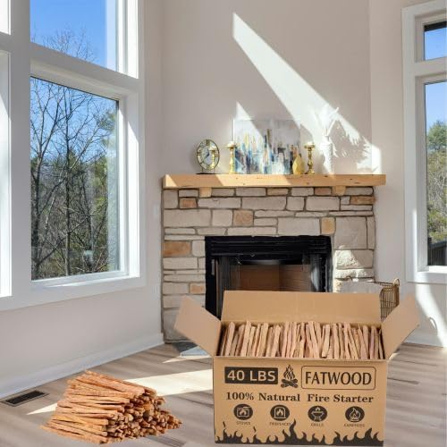 40 Lbs Fatwood Fire Starter Sticks, 100% Natural Pine Kindling Wood, Pine Firewood Firestarter for Campfire, Stove, Fireplace, Bonfires, Grill, Long-Lasting, Quick Ignition (40 LBS)