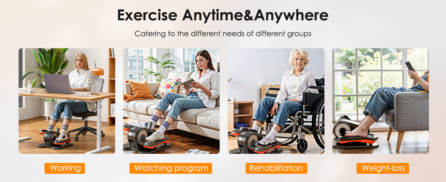 Under Desk Elliptical Machine for Seniors – Compact, Quiet & Portable Mini Leg Pedal Exerciser with Adjustable Speed and LED Display for Home and Office Workouts
