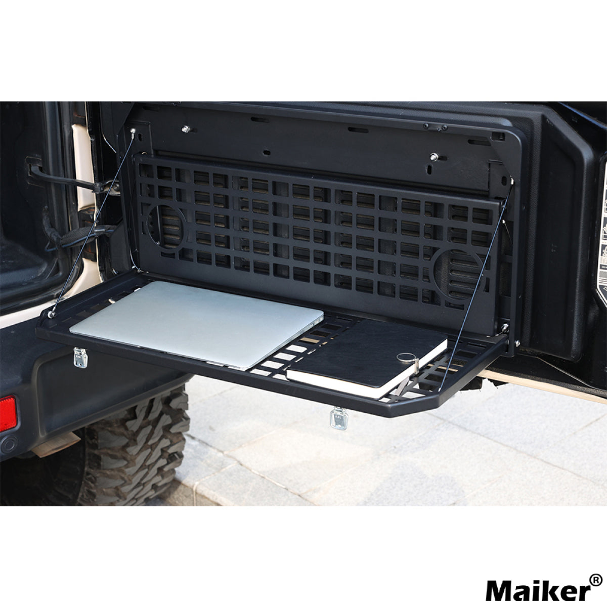 2-Tier Tailgate Table Rear Foldable Storage Cargo Rack Outdoor Camping Desk for 2007-2022 Jeep Wrangler JK&JL 4 Door (Not Fit JK Models with Stock Subwoofer)