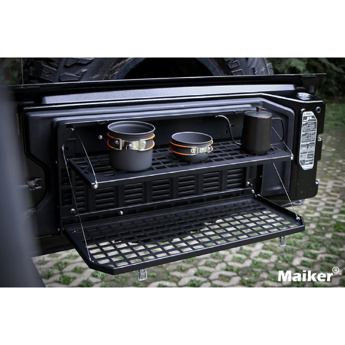 2-Tier Tailgate Table Rear Foldable Storage Cargo Rack Outdoor Camping Desk for 2007-2022 Jeep Wrangler JK&JL 4 Door (Not Fit JK Models with Stock Subwoofer)