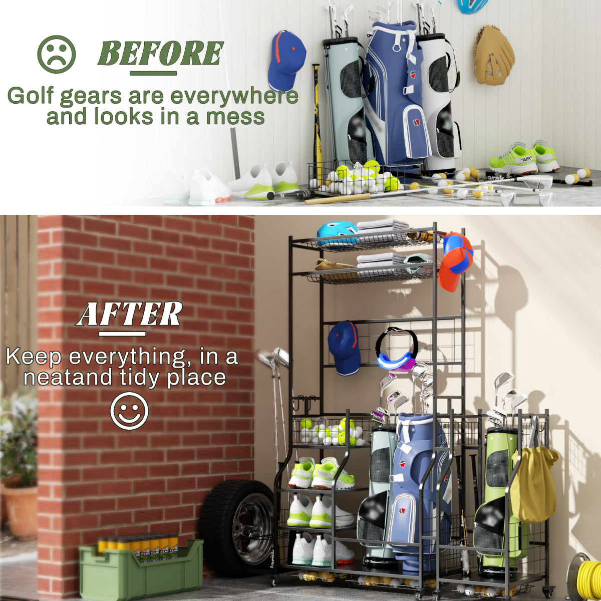Golf Bag Storage Garage Organizer,Golf Club Bag Storage Rack for Garage, Extra Storage Rack for Golf Clubs,Golf Bag Organizer Fit for Garage,Shed,Basement