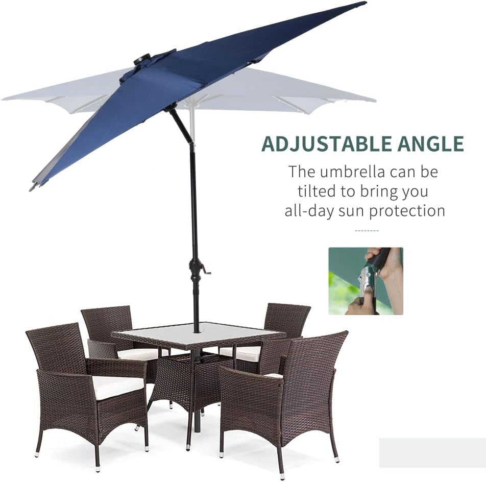 Solar-Powered LED Patio Umbrella with Tilt Function and Crank Lift for Outdoor Deck, Poolside, Garden, and Backyard Use