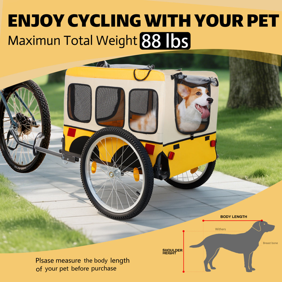 Large Folding Bike Trailer for Dogs – Heavy-Duty Steel Frame, Spacious Design with 20-Inch Wheels for All-Terrain Cycling, Jogging & Camping Adventure extra fat width 20-1/8in wheel
