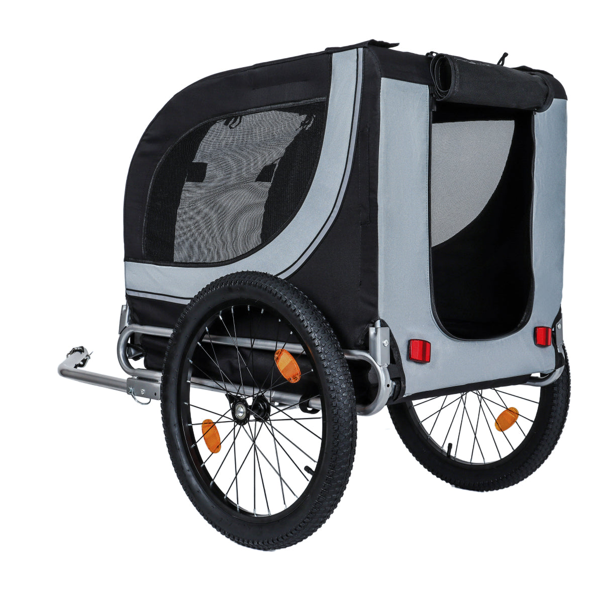 Large Folding Bike Trailer for Dogs – 100LB Capacity All-Terrain Pet Carrier, Durable Steel Frame for Cycling, Jogging, Camping & Outdoor Adventures, Black- Grey 20 1/8 width fat tire,extra mat inside
