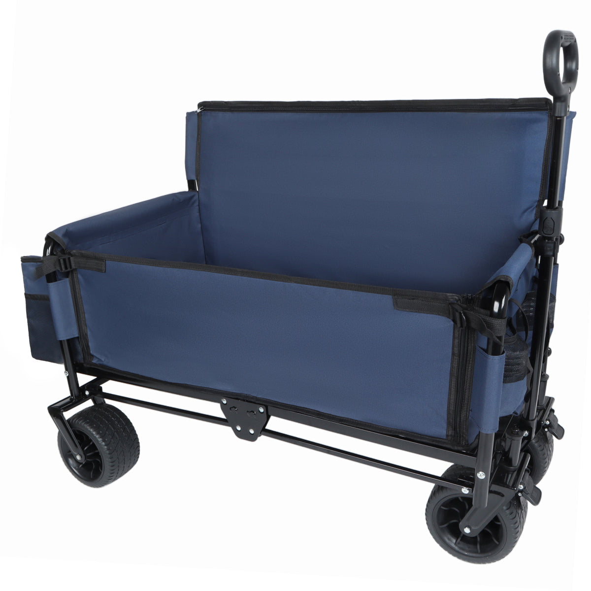 3-in-1 Folding Wagon Cart with Bench Seat & Storage, patent protection- Includes 1 ice pack, 500lbs Heavy-Duty, 180L Capacity All-Terrain Wheels for Camping, Beach, Sports, Garden, dark blue