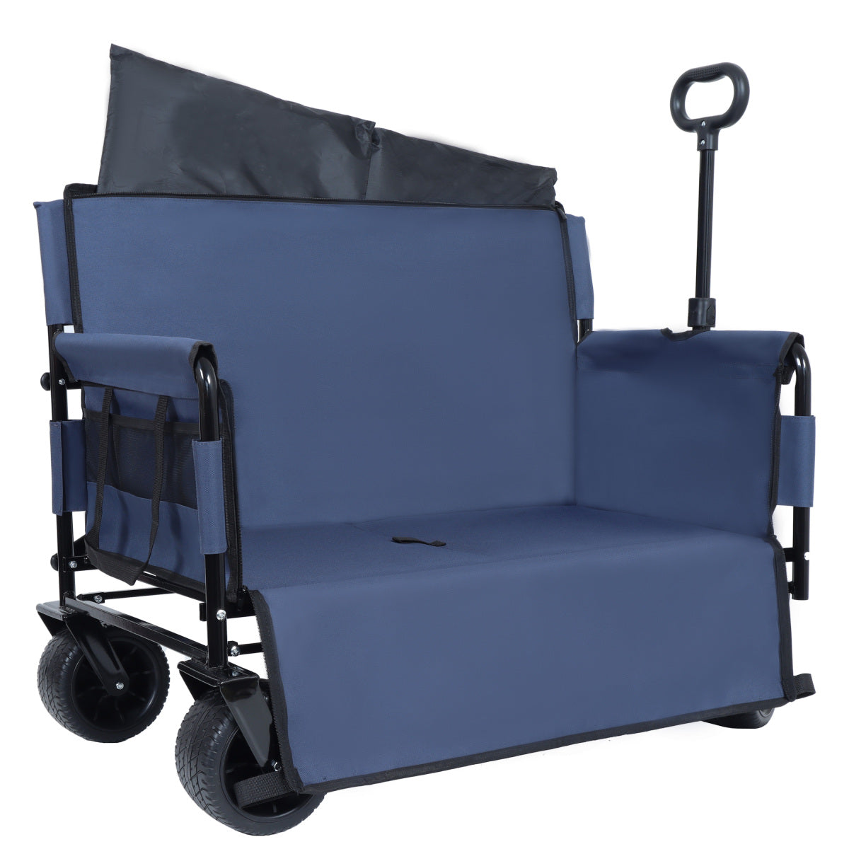 3-in-1 Folding Wagon Cart with Bench Seat & Storage, patent protection- Includes 1 ice pack, 500lbs Heavy-Duty, 180L Capacity All-Terrain Wheels for Camping, Beach, Sports, Garden, dark blue
