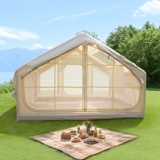 6.3m ² Inflatable Camping Tent , 4 Season Waterproof Windproof, Clear Skylight & 420D Oxford Waterproof, Air Tent with Mesh Windows/Doors   WL