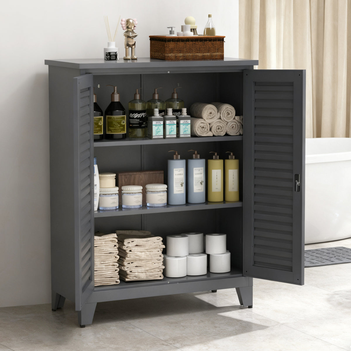47'' Tall Metal Tool Storage Cabinet, with Ample Storage Space for Garage,Warehouse,Garden,Office, Living Room,Bathroom,Utility Room ( Slate )