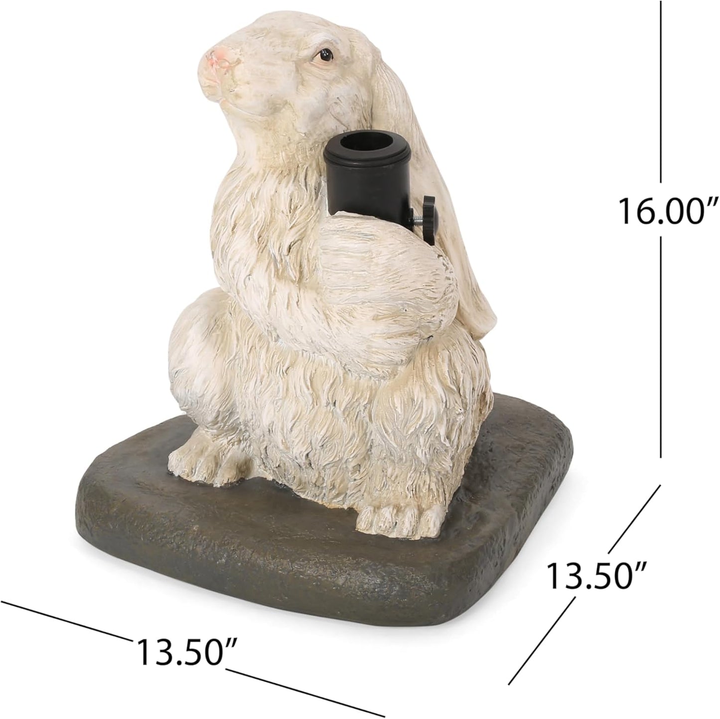Rabbit Umbrella Base - 50lb Matte White Outdoor Patio Stand - Concrete with Resin Finish - Fits 1.5", 1.75", & 2" Poles - Charming Garden Decor