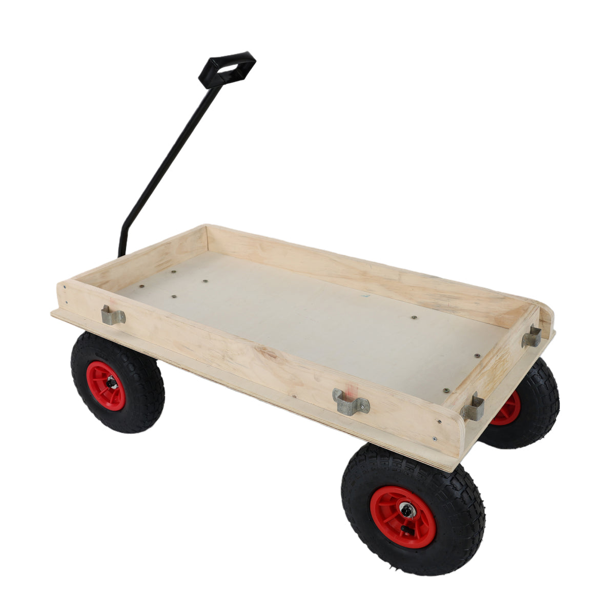 Children's and garden wooden carriages, all-terrain rubber inflatable wheelers, outdoor games, courtyard transportation, picnic supplies (red and natural colors)