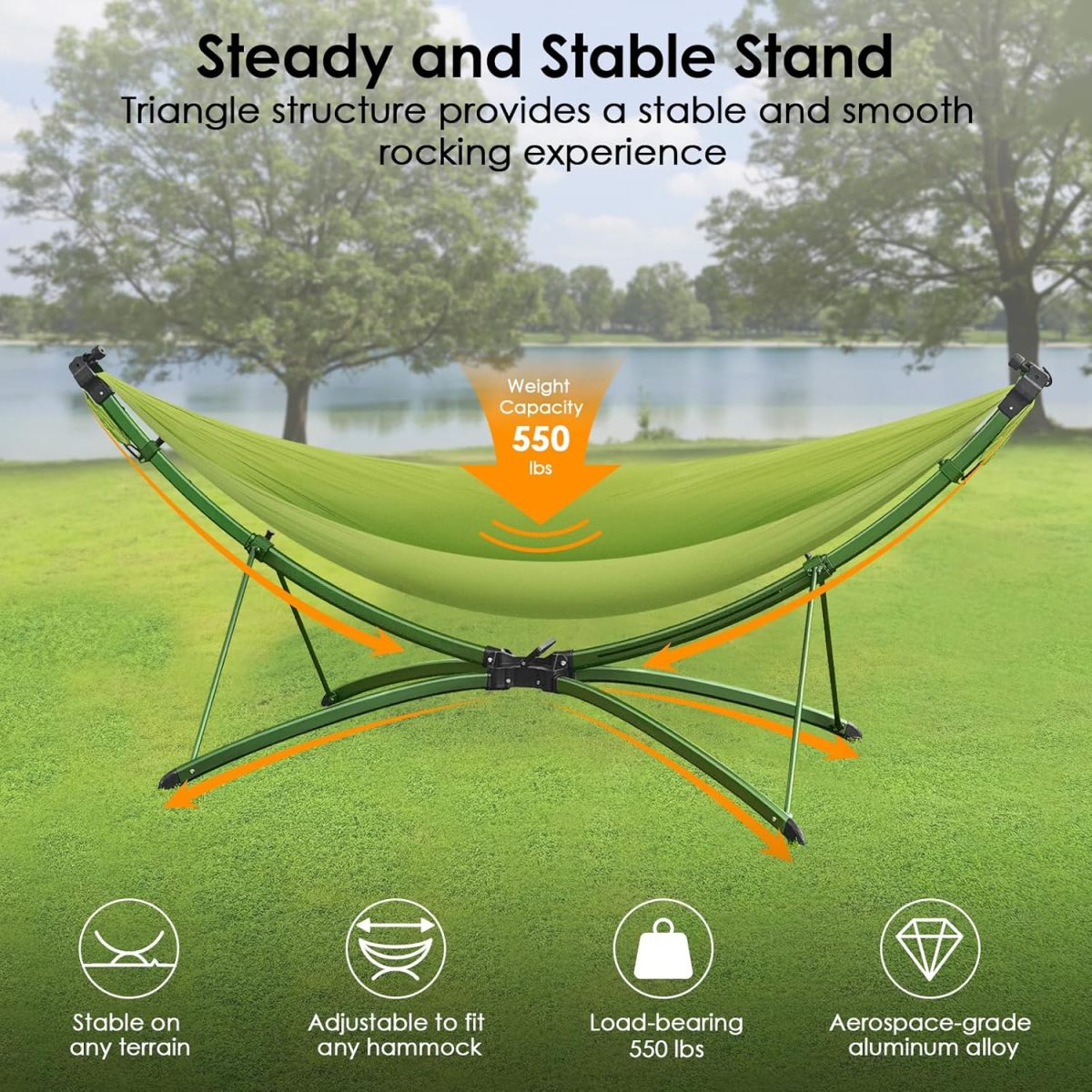 Portable Outdoor/Garden Hammock with Quick-Fold Stand, Adjustable Sunshade, and Storage Bag Adult/Child Hammock Chair Heavy-Duty Hammock Suitable for Camping, Home Gardens, Hotels, Outdoors, Beaches,