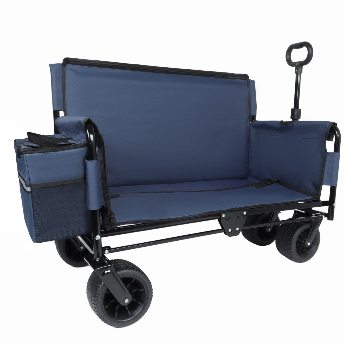 3-in-1 Folding Wagon Cart with Bench Seat & Storage, patent protection- Includes 1 ice pack, 500lbs Heavy-Duty, 180L Capacity All-Terrain Wheels for Camping, Beach, Sports, Garden, dark blue
