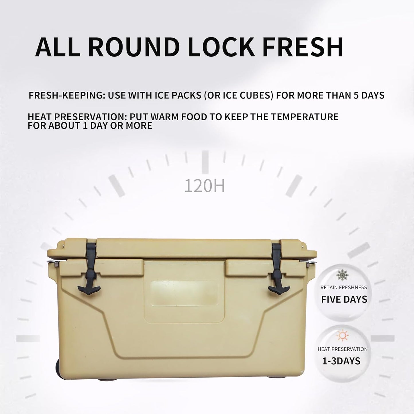 65 QT Rotomolded Cooler with Wheels & Drain Plug,Insulated Ice Chest for Camping, Fishing, Outdoors,Drinks, Heavy-Duty Cooler Box, 5-Day Cold Retention