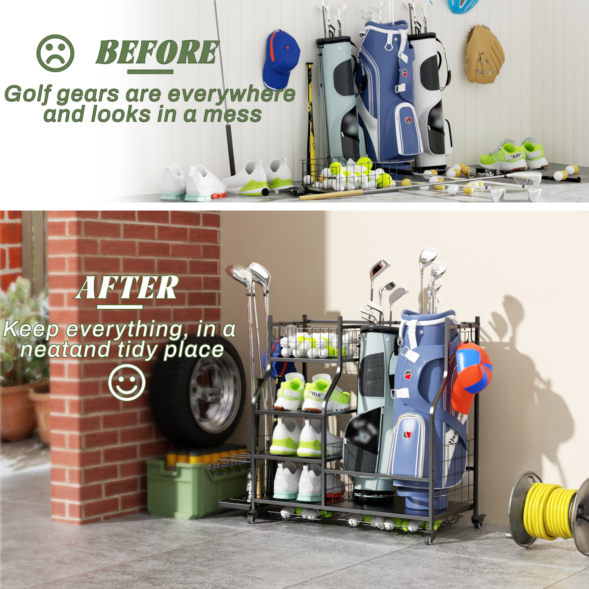 Golf Bag Storage Garage Organizer,Golf Club Bag Storage Rack for Garage, Extra Storage Rack for Golf Clubs,Golf Bag Organizer Fit for Garage,Shed,Basement