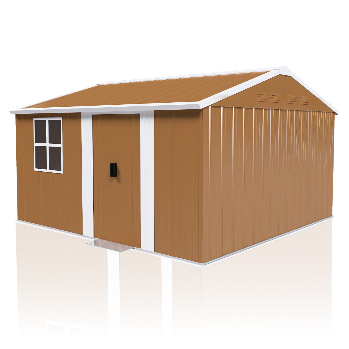 12x10 FT Heavy-Duty Metal Storage Shed with Windows, Lockable Door & Ventilation - Weatherproof Outdoor Garden Shed for Backyard, Lawn, and Tool Organization    RR