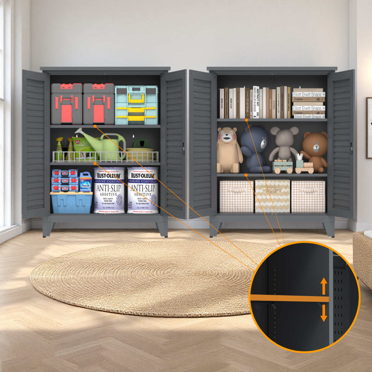 47'' Tall Metal Tool Storage Cabinet, with Ample Storage Space for Garage,Warehouse,Garden,Office, Living Room,Bathroom,Utility Room ( Slate )