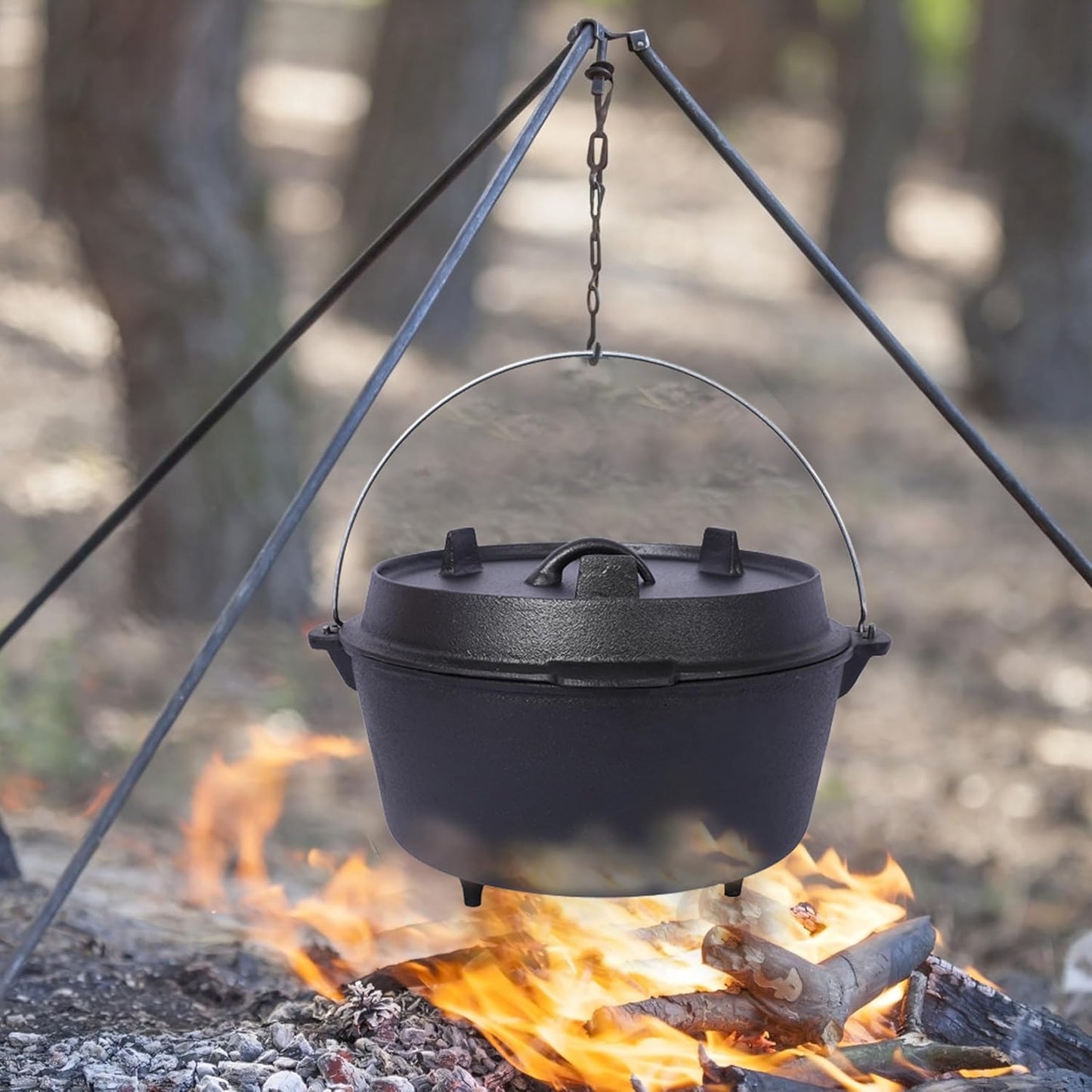Pre-Seasoned Cast Iron Dutch Oven with Skillet Lid for Camping Outdoor Cooking BBQ Baking 12 Quart Versatile Design Easy Carry Handle Safety Features Ideal for Family Gatherings