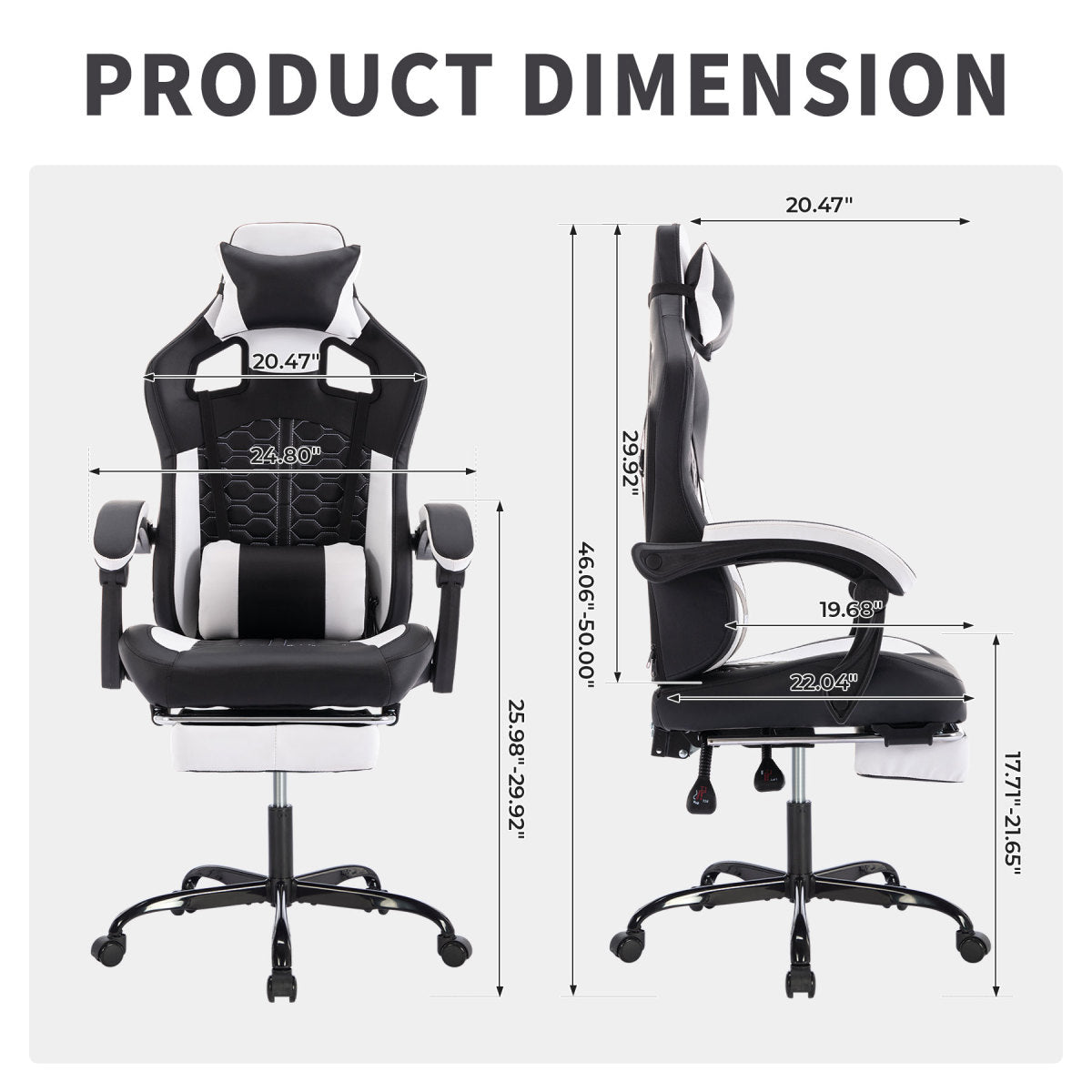Gaming Chair with Massage,Ergonomic PC Gaming Chair with Footrest Comfortable Headrest and Lumbar Support,High Back PVC Leather,300LBS (Black White)