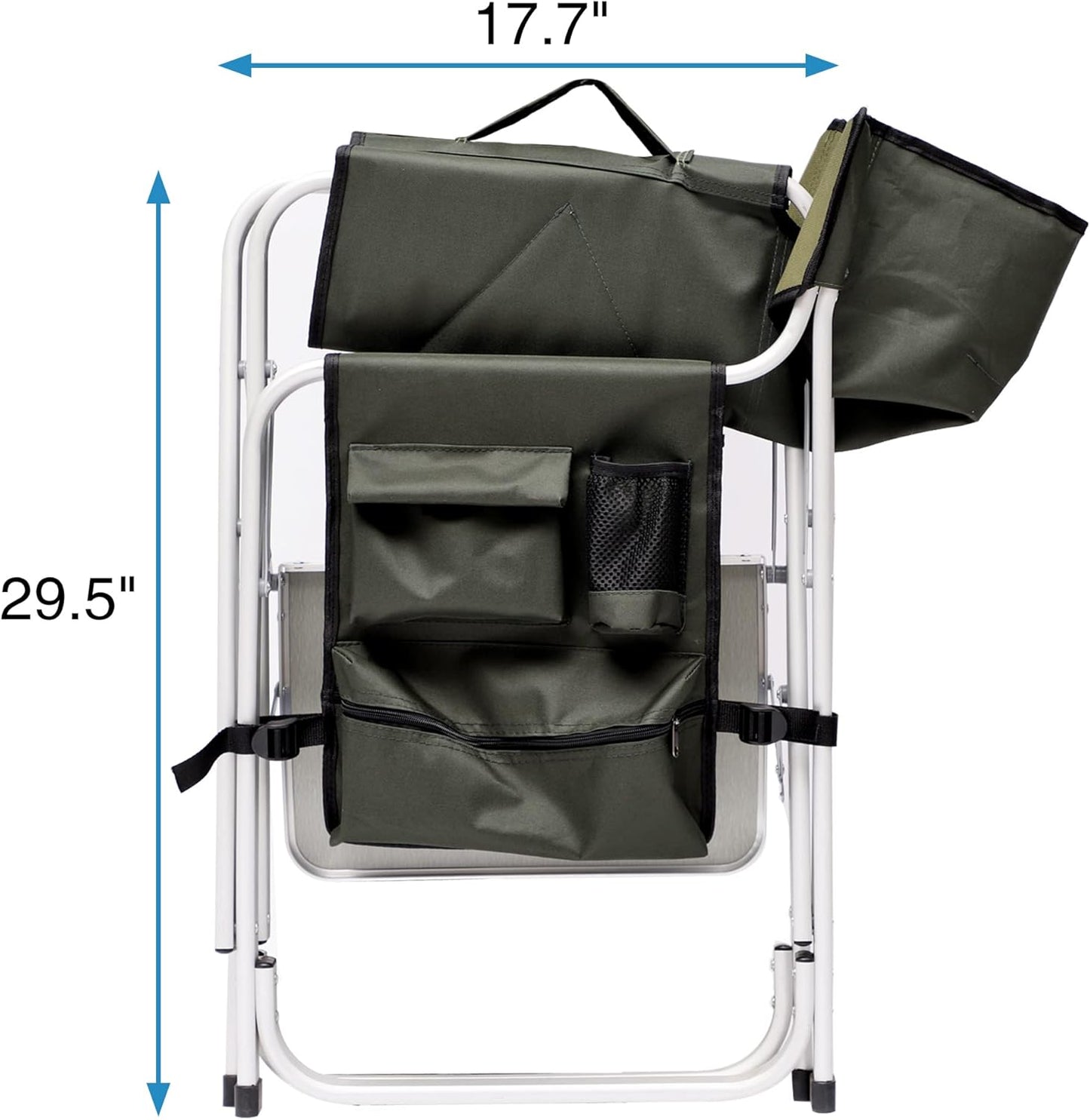 Oversized Camping Directors Chair, Portable Aluminum Camping Chairs, Padded Folding Directors Chair with Side Table Storage Pockets, Outdoor Camping, Picnics and Fishing (2, Green)