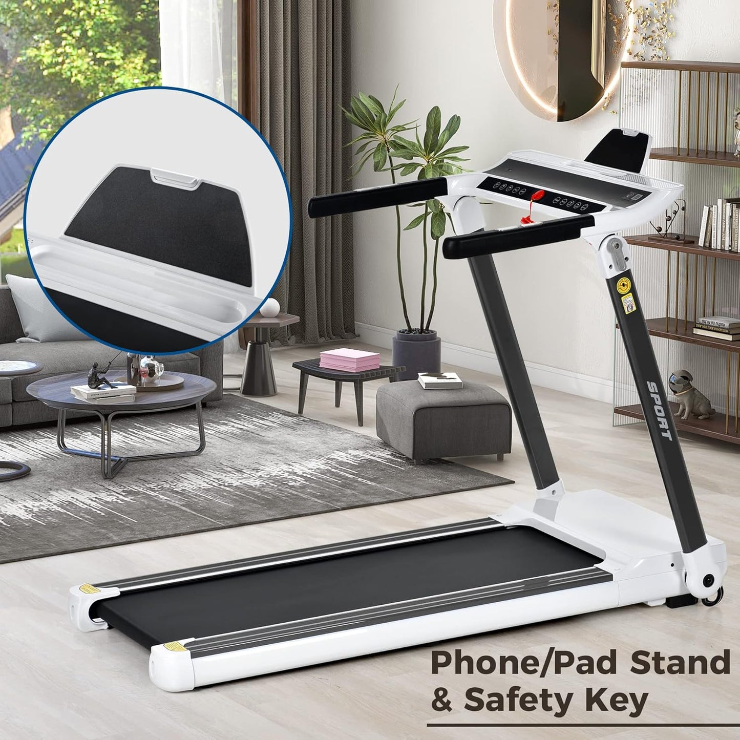 Folding Running Machine Motorised Gym 3.5HP Treadmill Medium 330lbs, Portable Compact Treadmill Foldable for Home Gym Fitness Workout Jogging Walking, Electric Power 14KM/H 2416C