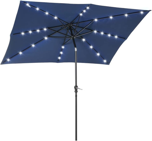 Solar-Powered LED Patio Umbrella with Tilt Function and Crank Lift for Outdoor Deck, Poolside, Garden, and Backyard Use