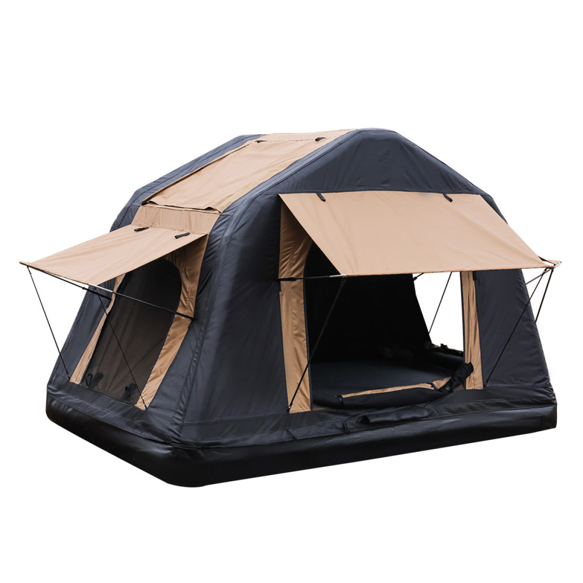 Foldable 2-3 People Amphibious Inflatable Car Roof Top Tent for camping Outdoor Glamping Camping Tent for SUV,Truck( Without Ladder, Two-tone Style, Khaki & Black)